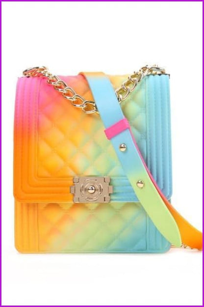 Rainbow Vertical Rhombic Bag Diagonal Bag Chain Jelly Bag F644 - Furdela