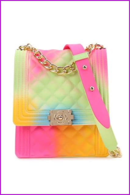 Rainbow Vertical Rhombic Bag Diagonal Bag Chain Jelly Bag F644 - Furdela