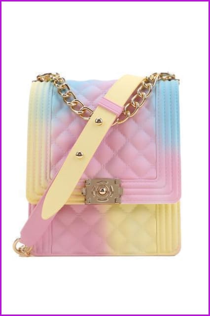 Rainbow Vertical Rhombic Bag Diagonal Bag Chain Jelly Bag F644 - Furdela