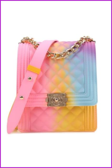 Rainbow Vertical Rhombic Bag Diagonal Bag Chain Jelly Bag F644 - Furdela