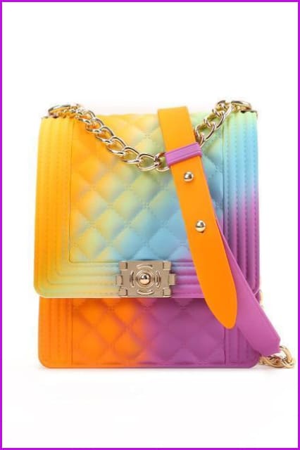 Rainbow Vertical Rhombic Bag Diagonal Bag Chain Jelly Bag F644 - Furdela