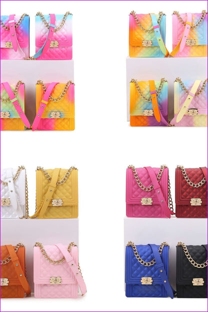 Rainbow Vertical Rhombic Bag Diagonal Bag Chain Jelly Bag F644 - Furdela