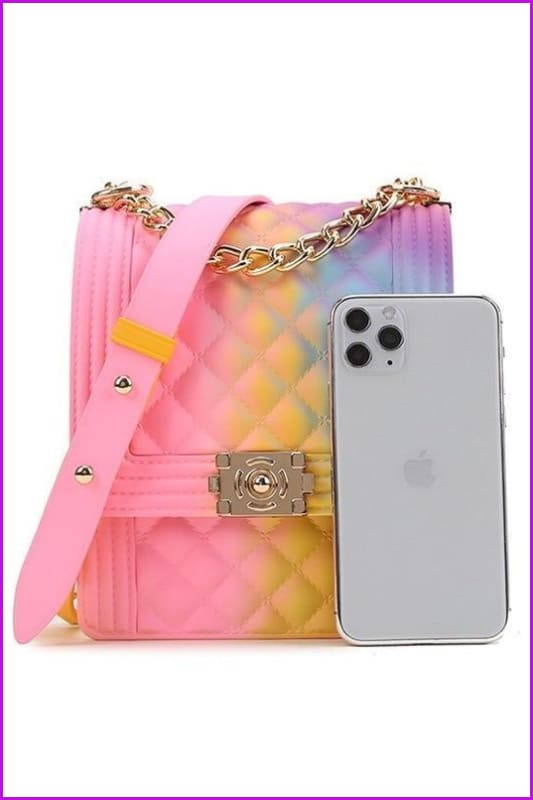 Rainbow Vertical Rhombic Bag Diagonal Bag Chain Jelly Bag F644 - Furdela
