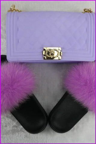 Ready Stock Baby Purple Slides & Bag Set F735 - Furdela
