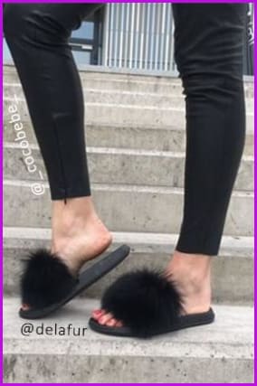 { Ready Stock } Black Fox Full-Pelt Fur Sliders DF003 - Furdela