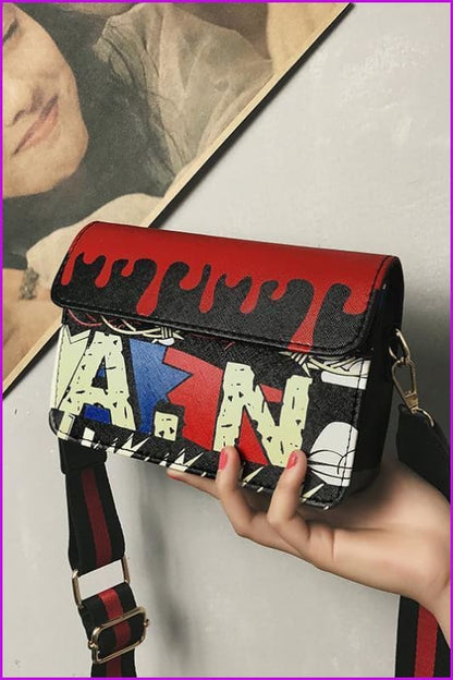 { Ready Stock } Black Kawaii Graffiti Cross Body Bag F139 - Furdela