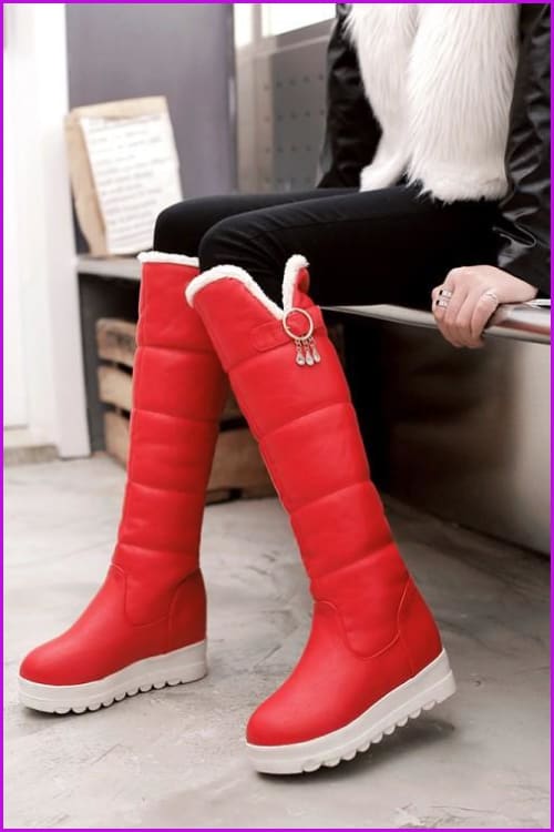 [Ready Stock] Black/White/Red Faux Fur Winter Warm Boots F310 - Furdela