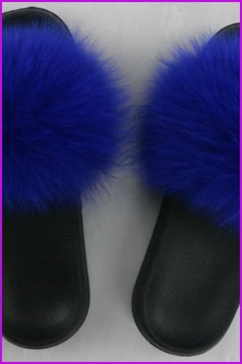 Ready Stock Dark Blue Fur Slides F725 - Furdela