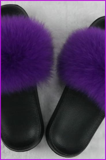 Ready Stock Dark Purple Fur Slides F725 - Furdela