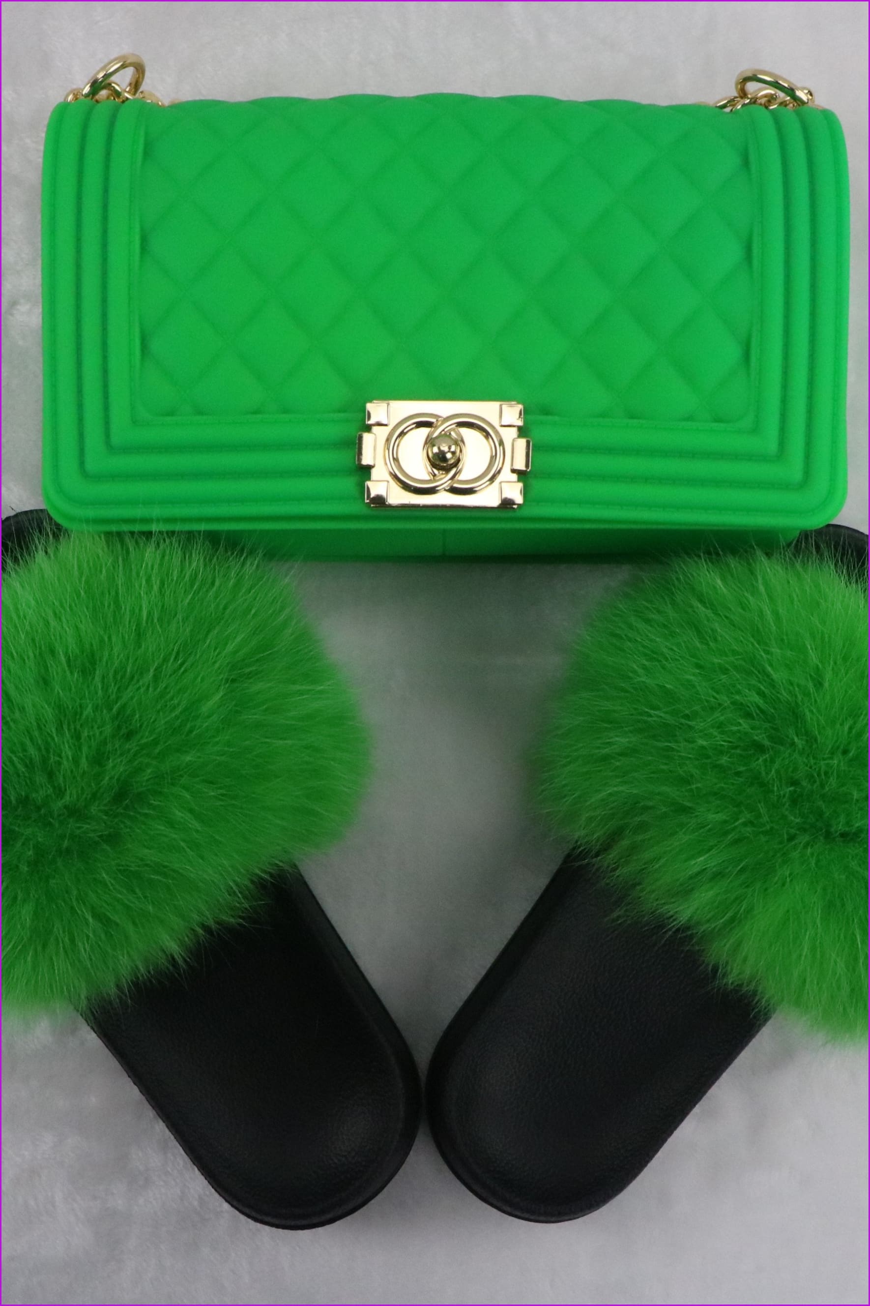 Ready Stock Grass Green Slides & Jelly Bag Set F735 - Furdela