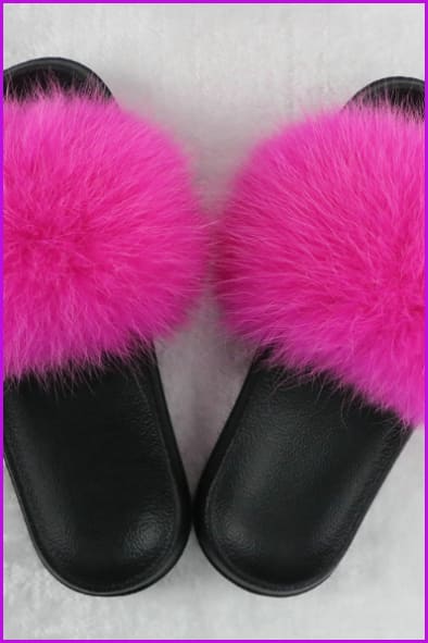 Ready Stock Hot Pink Fur Slides F725 - Furdela