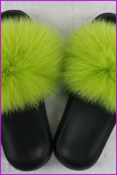 Ready Stock Lemon Green Fur Slides F725 - Furdela