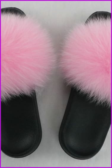 Ready Stock Light Pink Fur Slides F725 - Furdela