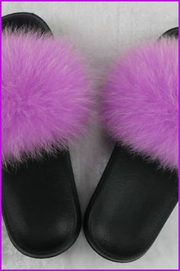 Ready Stock Light Purple Fur Slides F725 - Furdela