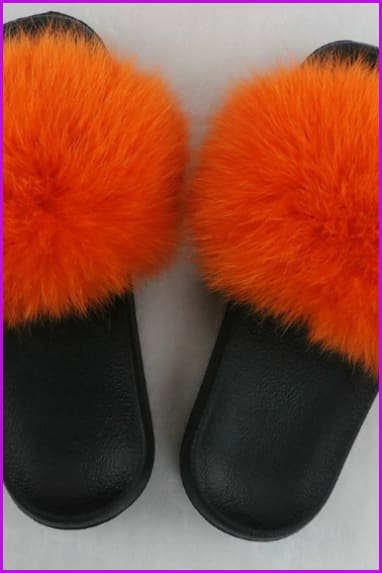 Ready Stock Orange Fur Slides F725 - Furdela