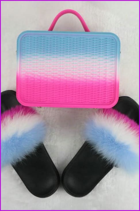 Ready Stock Pink Blue Mixed Jelly Bag & Fur Set F738 - Furdela