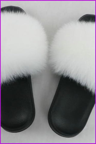 Ready Stock Pure White Fur Slides F725 - Furdela