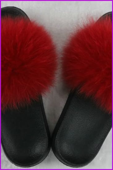Ready Stock Red Fur Slides F725 - Furdela