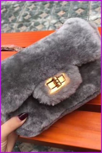 Real Fur Lambs Wool Shoulder Bag DF080 - Furdela Wholesale