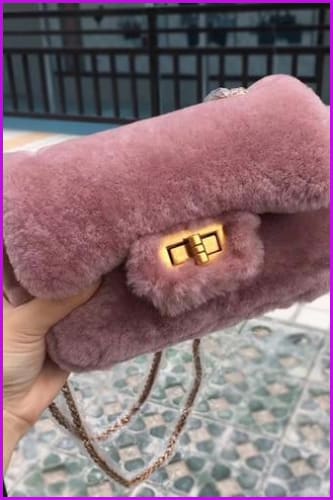 Real Fur Lambs Wool Shoulder Bag DF080 - Furdela Wholesale