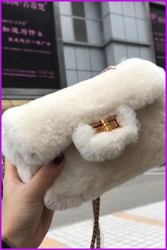 Real Fur Lambs Wool Shoulder Bag DF080 - Furdela Wholesale