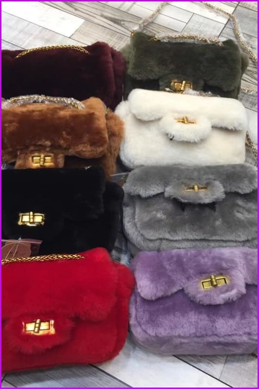 Real Fur Lambs Wool Shoulder Bag DF080 - Furdela Wholesale