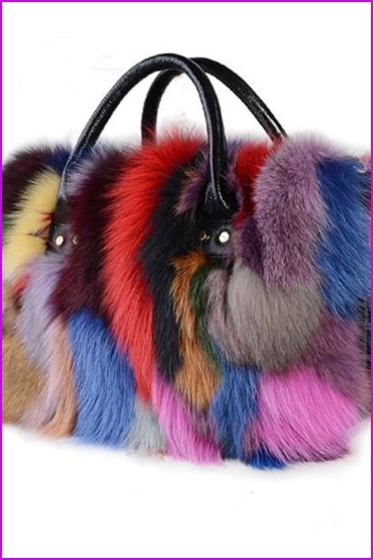 Real Multicolour Silver Fox Fur Handbag DF064 - Furdela Wholesale