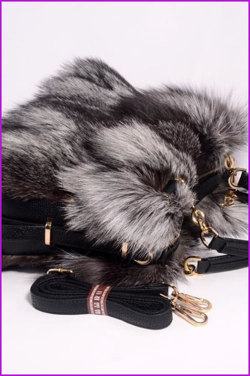 Real Silver Fox Fur Messenger Bags F3669 - Furdela