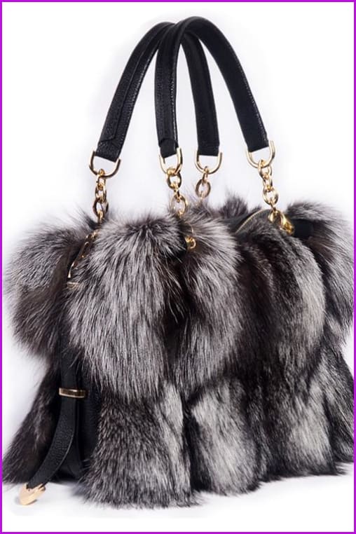 Real Silver Fox Fur Messenger Bags F3669 - Furdela