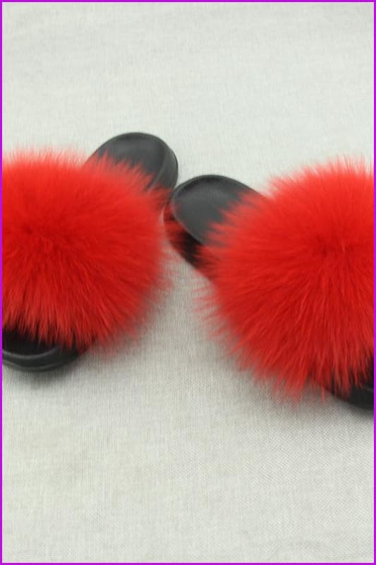 Red Fox Full-Pelt Fur Sliders DF003 - Furdela Wholesale
