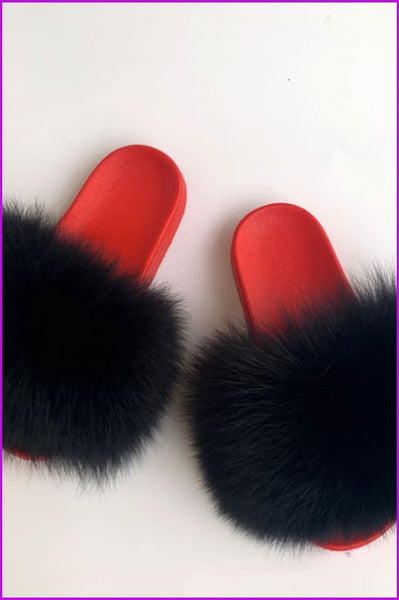 Red PVC Sole Fur Sliders DF073-1 - Furdela
