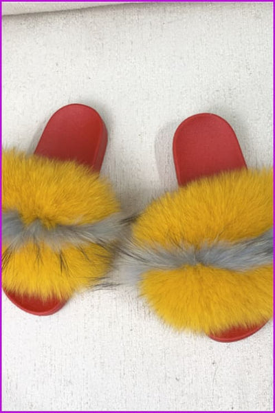 Red PVC Sole Fur Sliders DF073-1 - Furdela