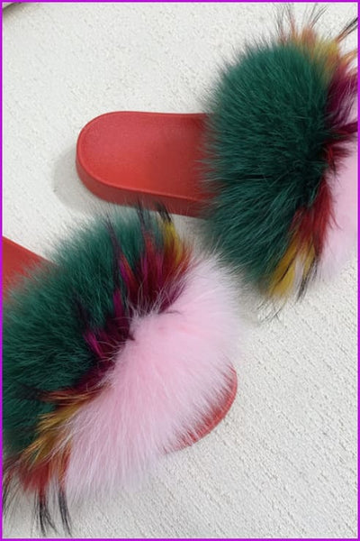 Red PVC Sole Fur Sliders DF073-1 - Furdela