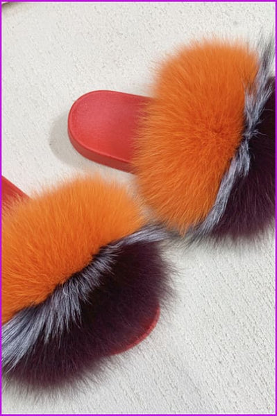 Red PVC Sole Fur Sliders DF073-1 - Furdela