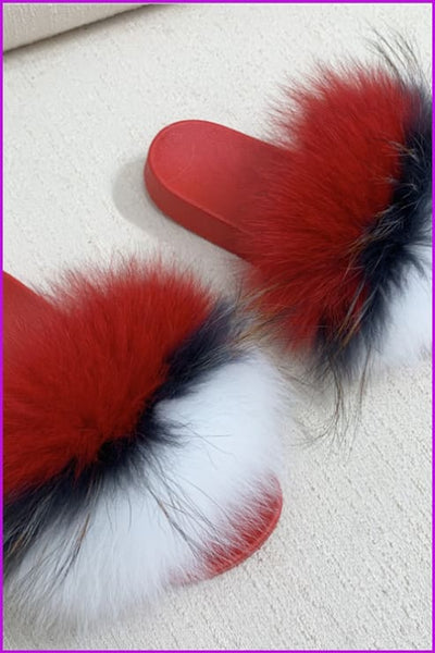 Red PVC Sole Fur Sliders DF073-1 - Furdela