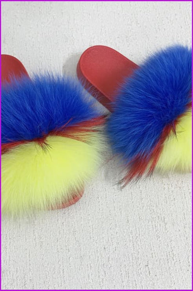 Red PVC Sole Fur Sliders DF073-1 - Furdela