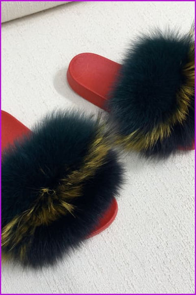 Red PVC Sole Fur Sliders DF073-2 - Furdela
