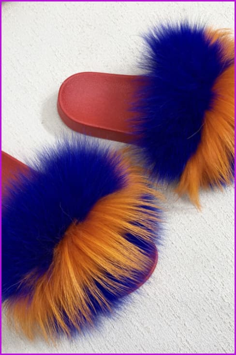 Red PVC Sole Fur Sliders DF073-2 - Furdela