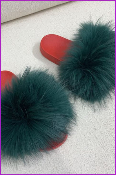 Red PVC Sole Fur Sliders DF073-2 - Furdela