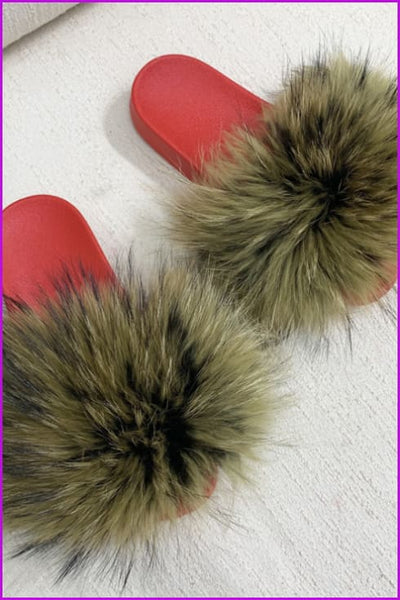 Red PVC Sole Fur Sliders DF073-2 - Furdela