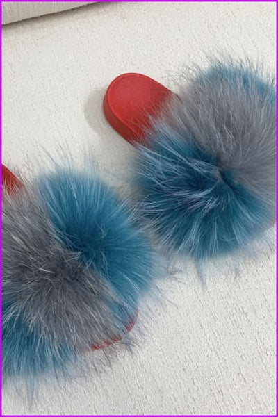 Red PVC Sole Fur Sliders DF073-2 - Furdela