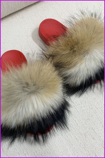 Red PVC Sole Fur Sliders DF073-2 - Furdela