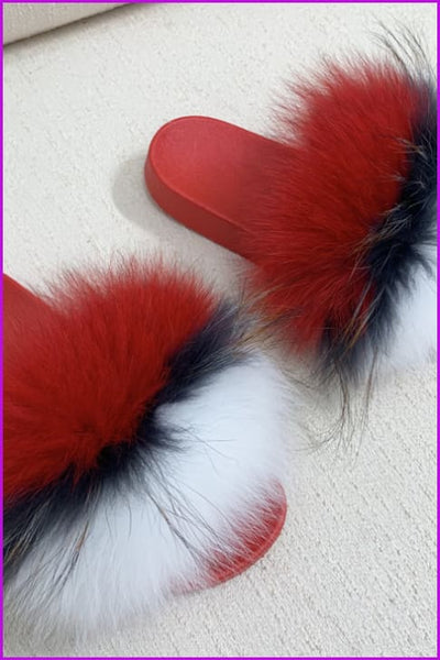 Red PVC Sole Fur Sliders DF073-2 - Furdela