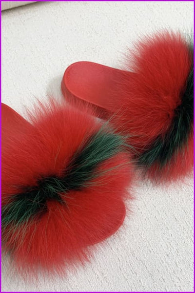 Red PVC Sole Fur Sliders DF073-2 - Furdela