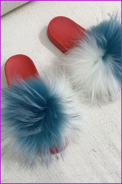 Red PVC Sole Fur Sliders DF073-2 - Furdela
