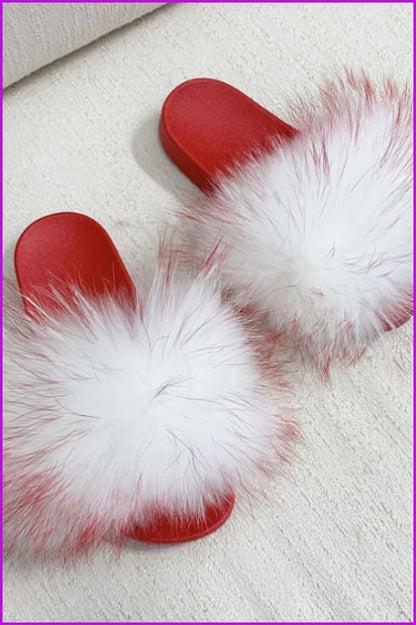 Red PVC Sole Fur Sliders DF073-3 - Furdela