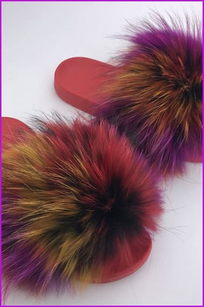 Red PVC Sole Fur Sliders DF073 - Furdela