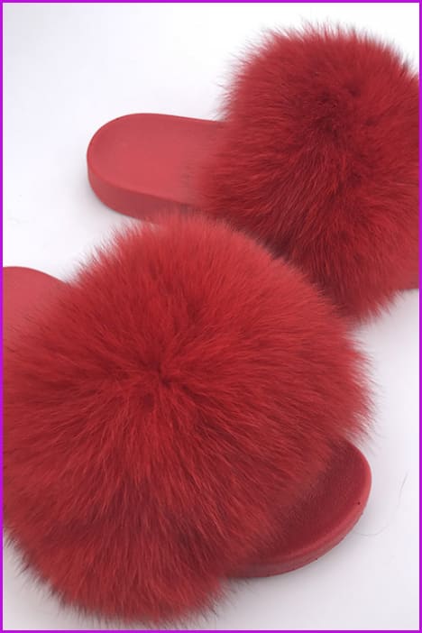 Red PVC Sole Fur Sliders DF073 - Furdela