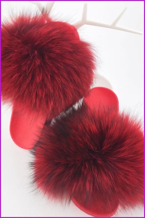Red PVC Sole Fur Sliders DF073 - Furdela