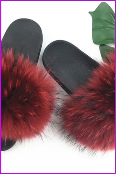 Red PVC Sole Fur Sliders DF073 - Furdela